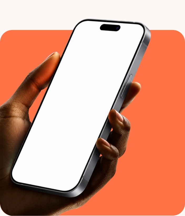 A hand holding a phone running Gizie for Business.