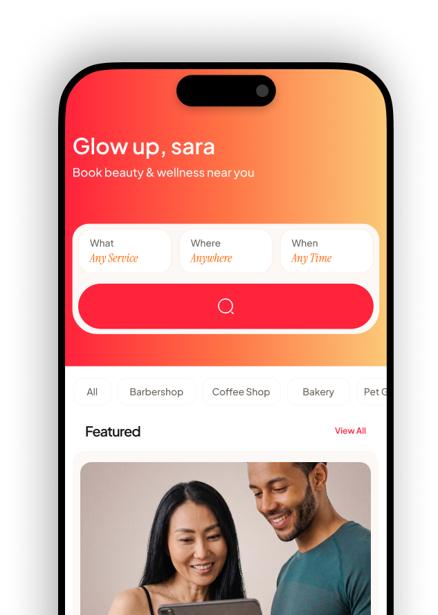 The Gizie app home screen with a search composer and featured venues.