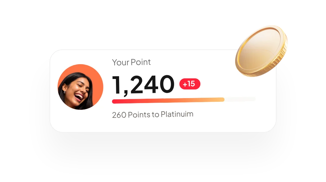 A rewards balance of 1,240 points, 260 points from Platinum.